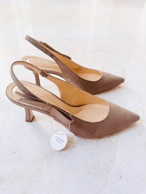Jessica Simpson Tan Faux Suede Slingback Pointed-Toe Heels size 8.5